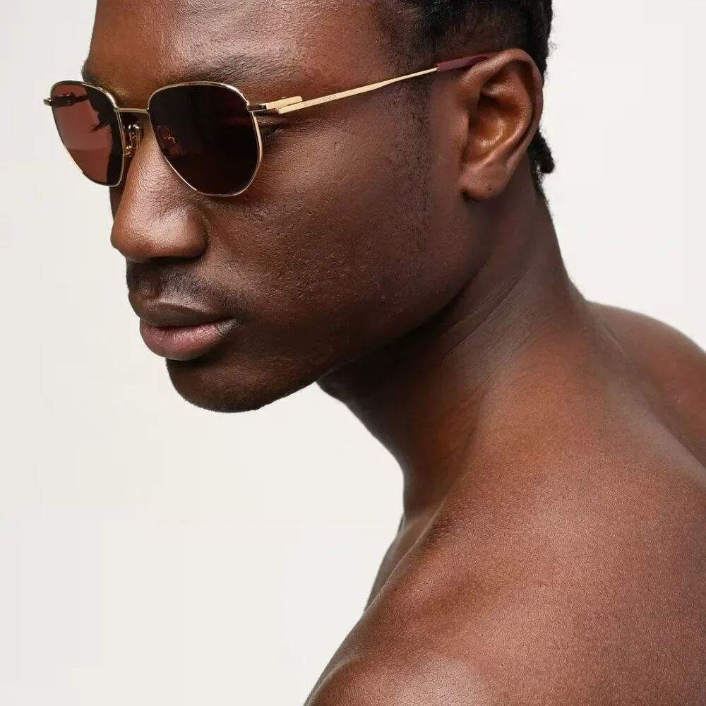 NEW Bottega Veneta BV1301S 003 Gold Brown Split Panthos Unisex Sunglasses